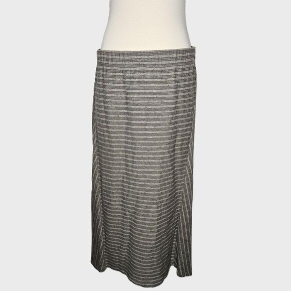 Pure Jill Petite Gray Striped Knit Elastic Waist Midi Maxi Skirt 100% Cotton S - Picture 1 of 5